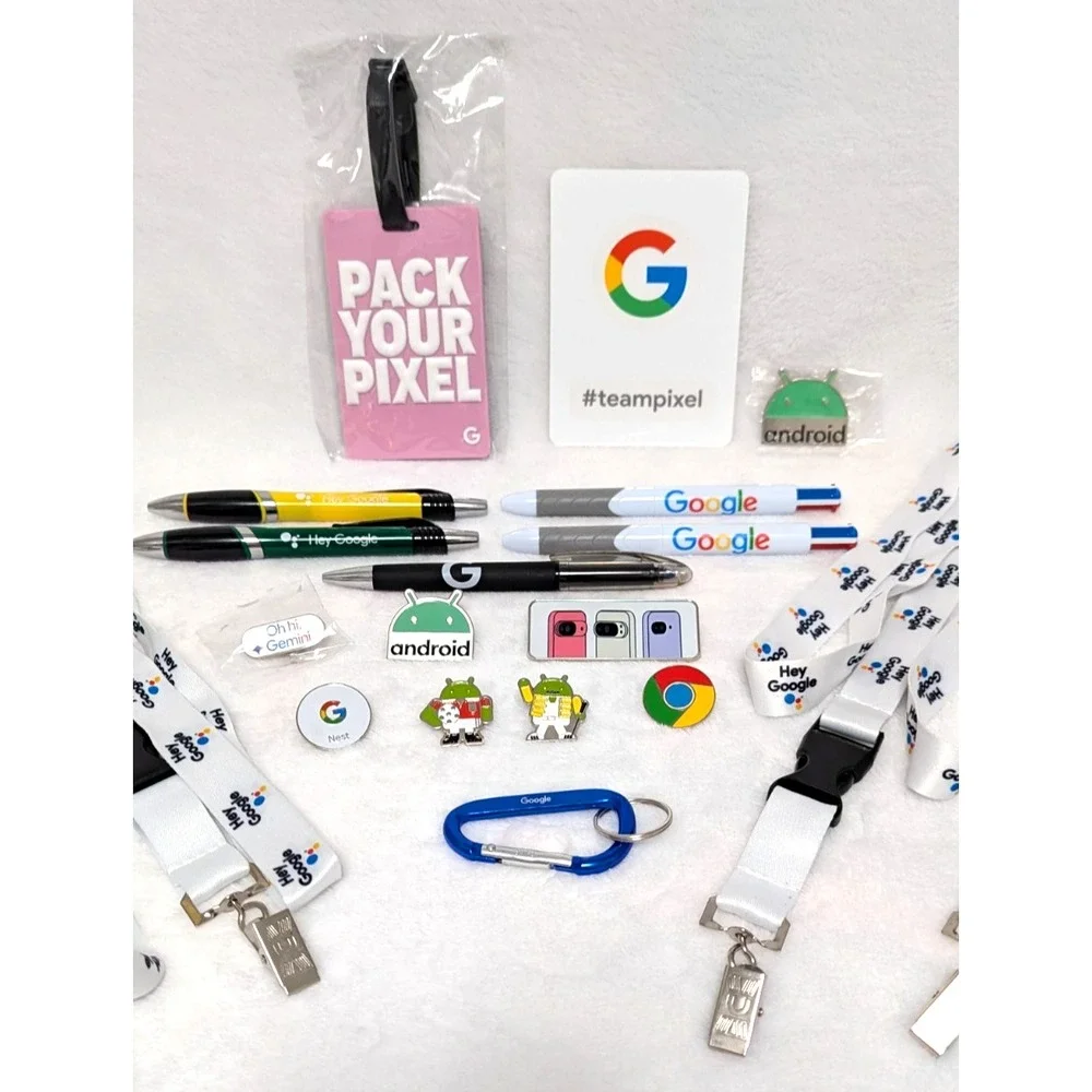 Lot of 20 Google Android Promotional Swag Lanyards Pens Pins Pixel Nest Chrome